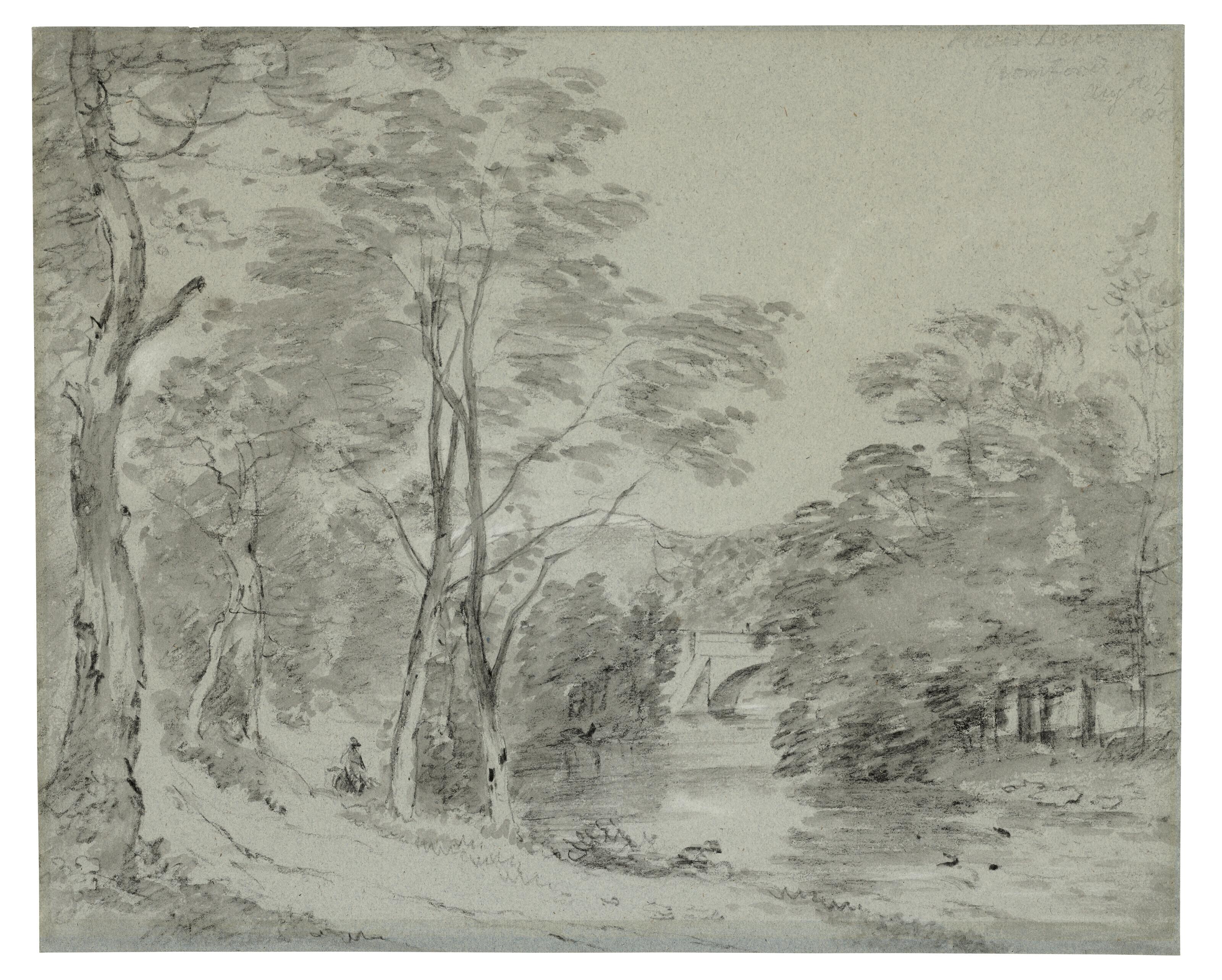 John Constable, R.A. - View of Cromford Bridge over the River Derwent, with a figure on horseback on a track in the left foreground