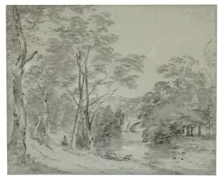 John Constable, R.A. - View of Cromford Bridge over the River Derwent, with a figure on horseback on a track in the left foreground