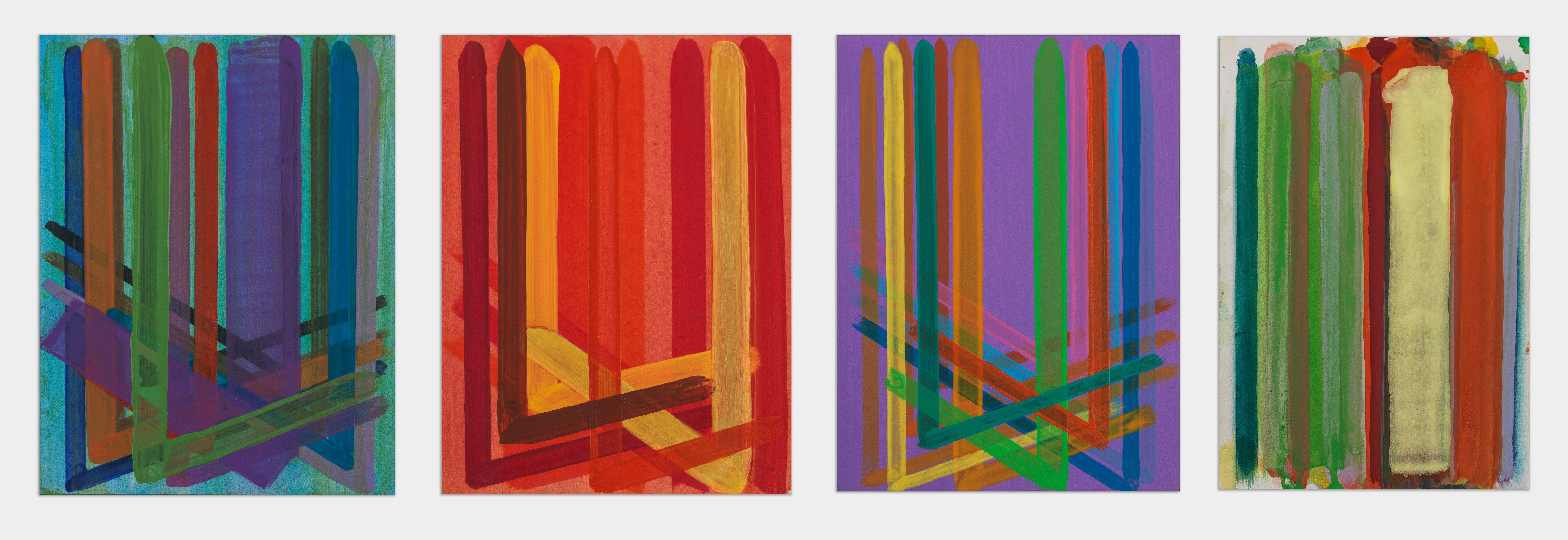 John Copnall - Criss Crossing: Blue, Red and Purple; Untitled (Stripes) the largest 35 x 25.5cm (13 3/4 x 10 1/16in). (unframed)