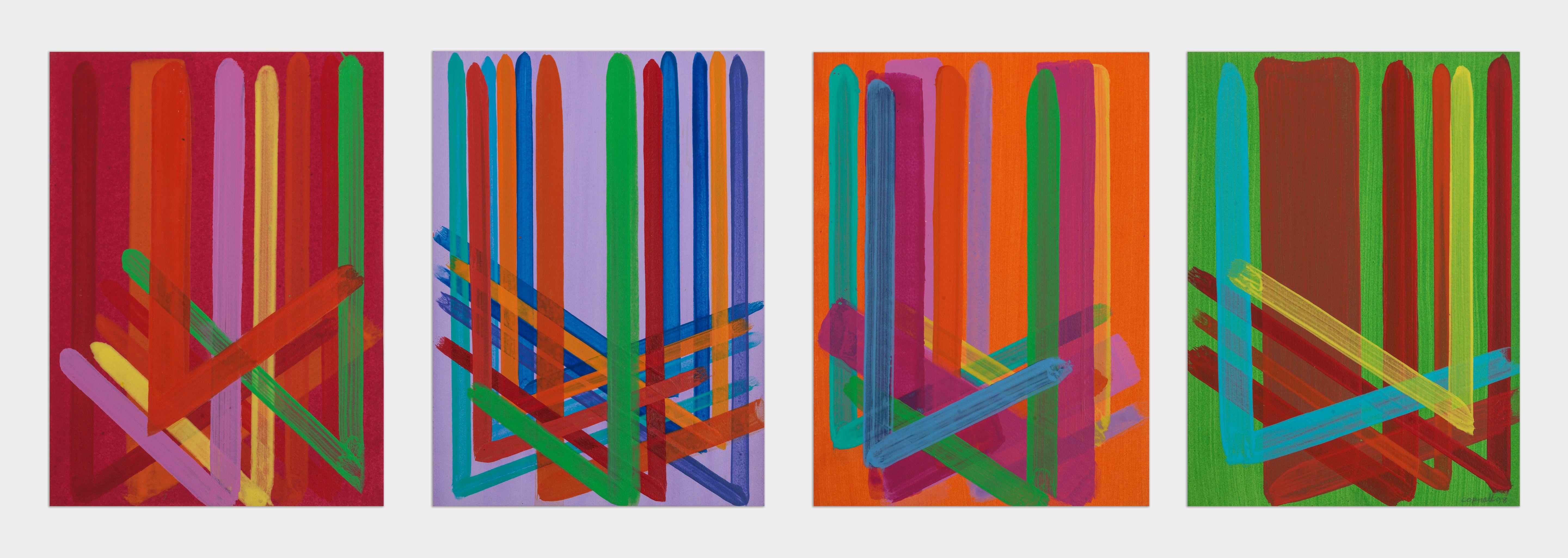 John Copnall - Criss Crossing: Pink, Purple, Orange and Green the largest 35 x 26cm (13 3/4 x 10 1/4in). (unframed)