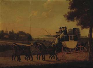 John Cordrey - A coach and four in a landscape