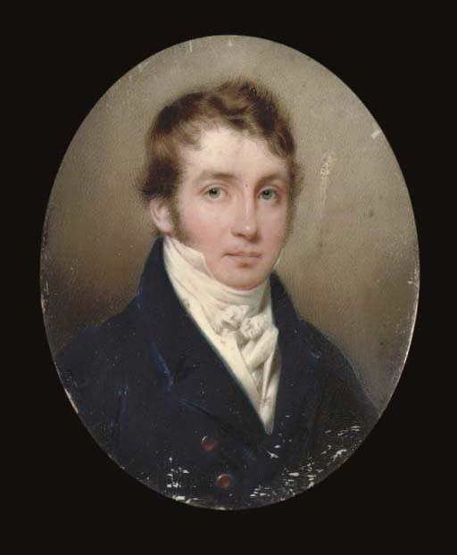 John Cox Dillman Engleheart - A young gentleman in blue coat, white waistcoat and cravat