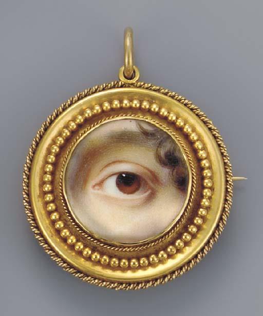 John Cox Dillman Engleheart - The left eye of the artist\'s sister, Mary Cox Dillman Engleheart (1782-1845), later Mrs John Pyne, brown iris with curling lock of brown hair