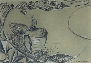 John Craxton, R.A. - Estuary of old Boats