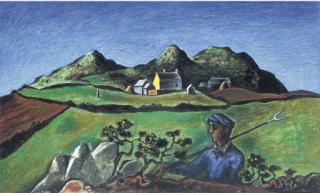 John Craxton, R.A. - Reaper In A Welsh Landscape