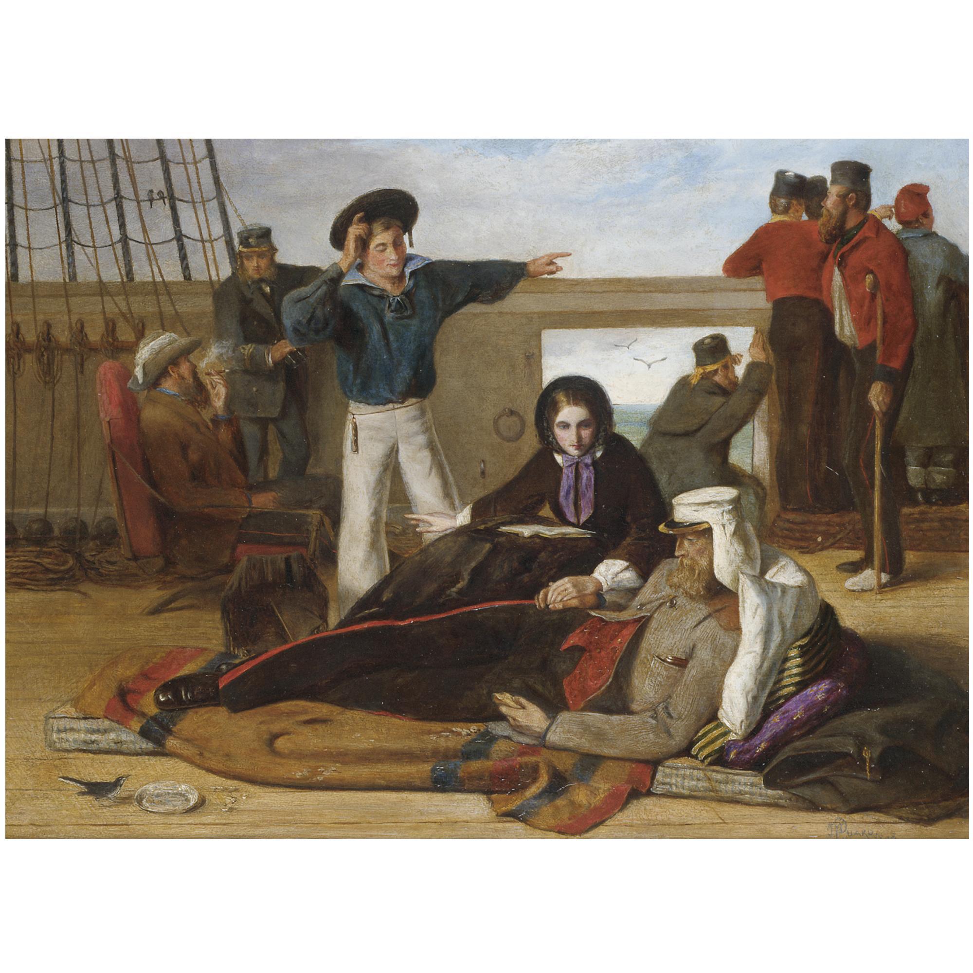 John Dalbiac Luard - Nearing Home - Some Of Our English Land Birds Settling On The Ship, Told Us We\'Re Nearly Home