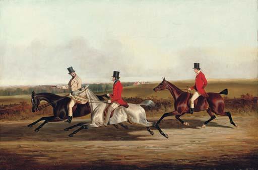 John Dalby Of York - Group portrait of Lord Durham, Ralph Lambton and Billy Williamson, riding to a meet