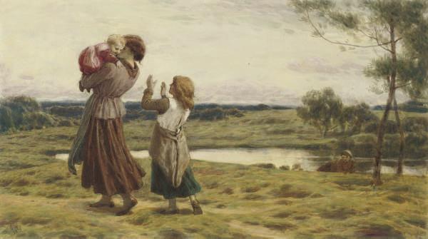 John Dawson Watson, R.W.S. - A mother with her children by a river