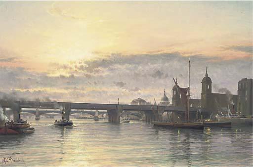 John Donaldson - A view down the Thames, with Blackfriar\'s and St. Paul\'s Cathedral beyond