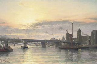 John Donaldson - A view down the Thames, with Blackfriar\'s and St. Paul\'s Cathedral beyond