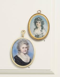 John Donaldson - Sarah Garrow, Née Dore (D. 1808), In White Dress With Fichu, A Pink Bandeau And String Of Pearls In Her Powdered Curling Hair