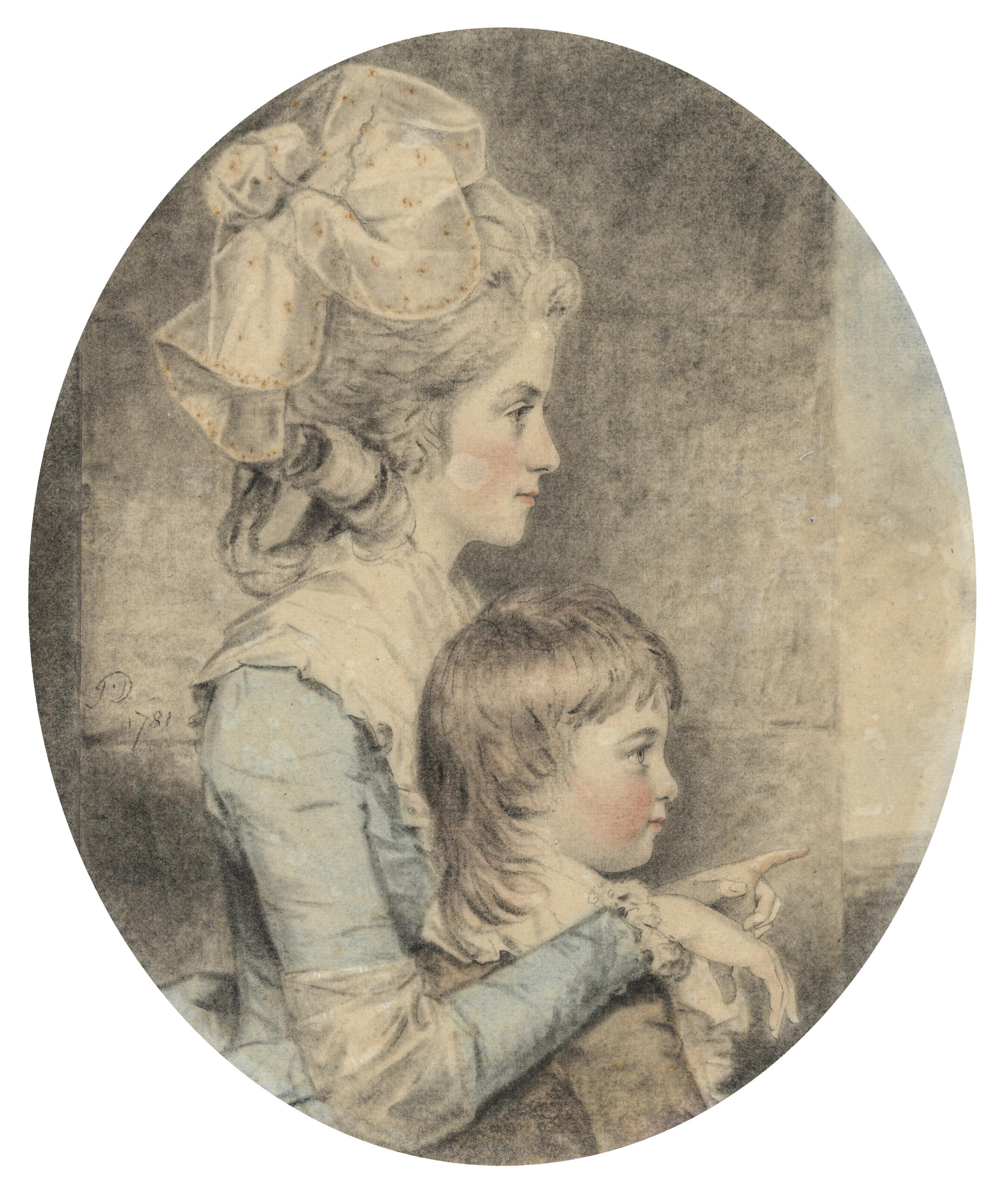 John Downman, A.R.A. - Portrait of Miss Dehany Hall (1759-1822) and her nephew Charles Lawrence (1776-1853)