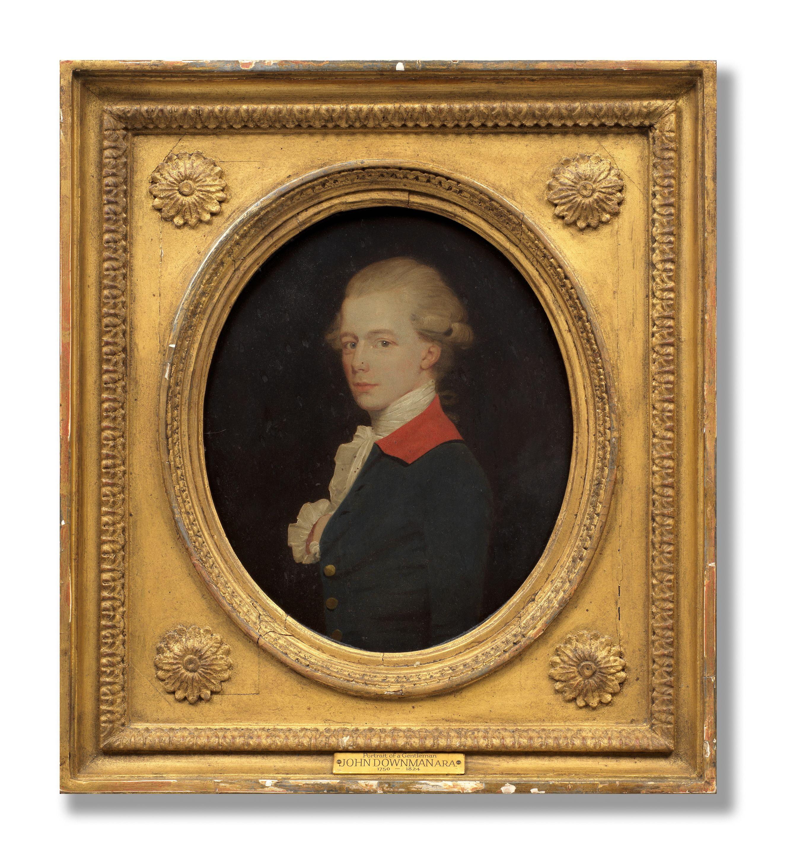 John Downman A.R.A. - Portrait of Mr Kennaway, half-length, in a blue coat with red collar and a white lace jabot