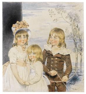 John Downman A.R.A. - Portrait Of Peter, Mary And Anne Middelton Of Stockeld Park And Myddelton Lodge