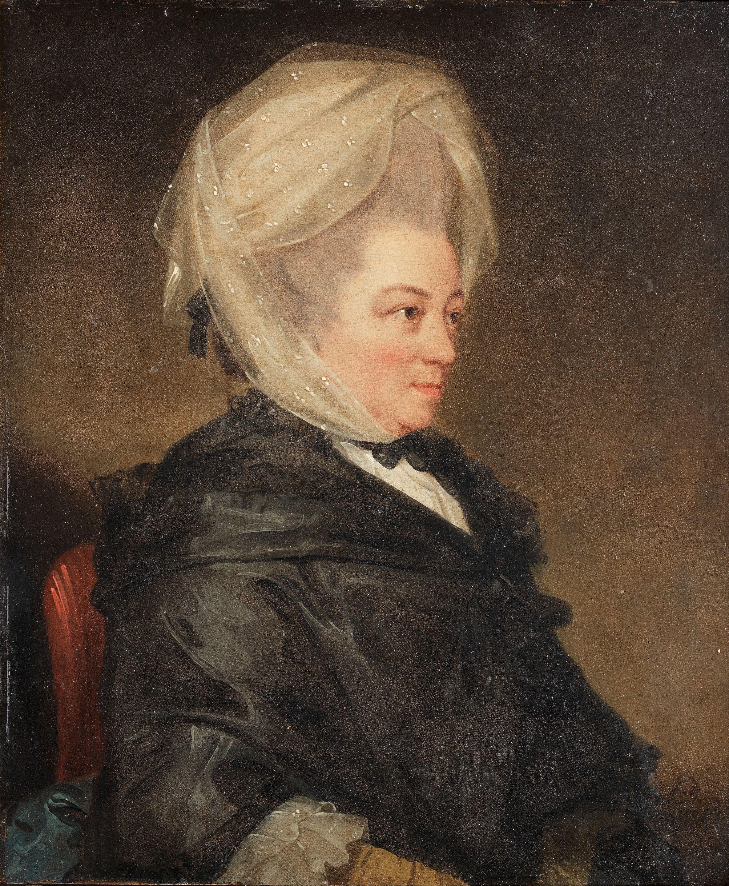 John Downman - Portrait of Lady Northampton, half-length, in black, seated in a red chair