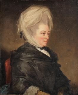 John Downman - Portrait of Lady Northampton, half-length, in black, seated in a red chair