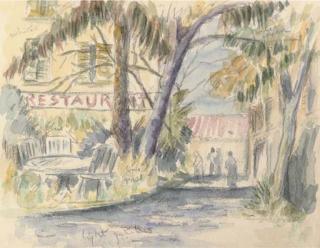 John Duncan Fergusson, R.B.A. - Figures On A Path By A Restaurant; And A Study of An Old Man With A Dog