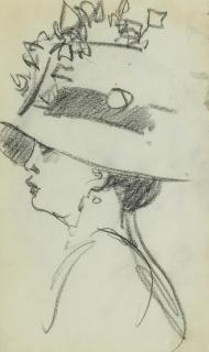 John Duncan Fergusson RBA - A lady in a hat adorned with flowers