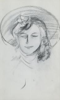 John Duncan Fergusson RBA - Girl with hat and bow in her hair