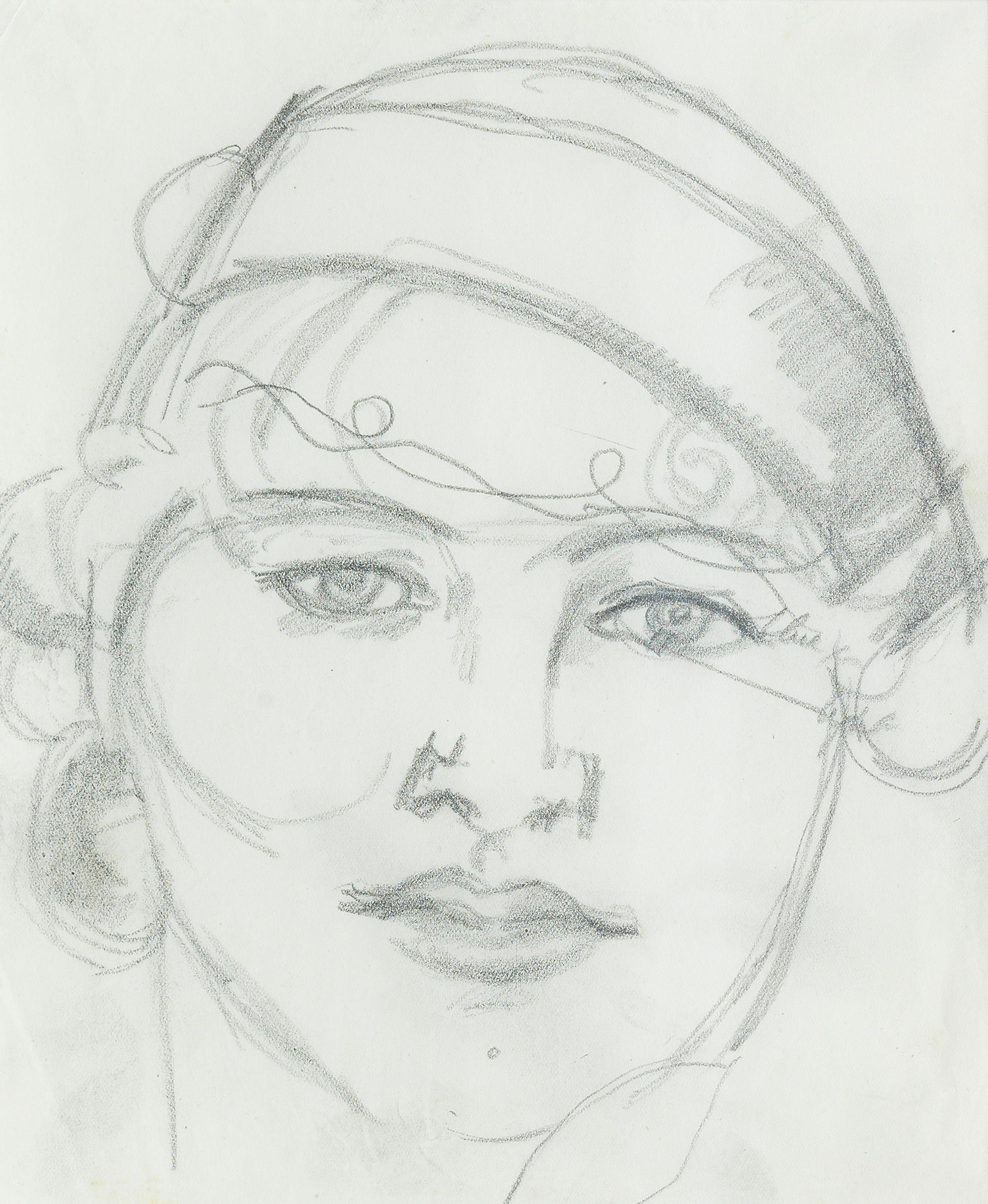 John Duncan Fergusson RBA - Portrait of a Lady in a Pillbox Hat