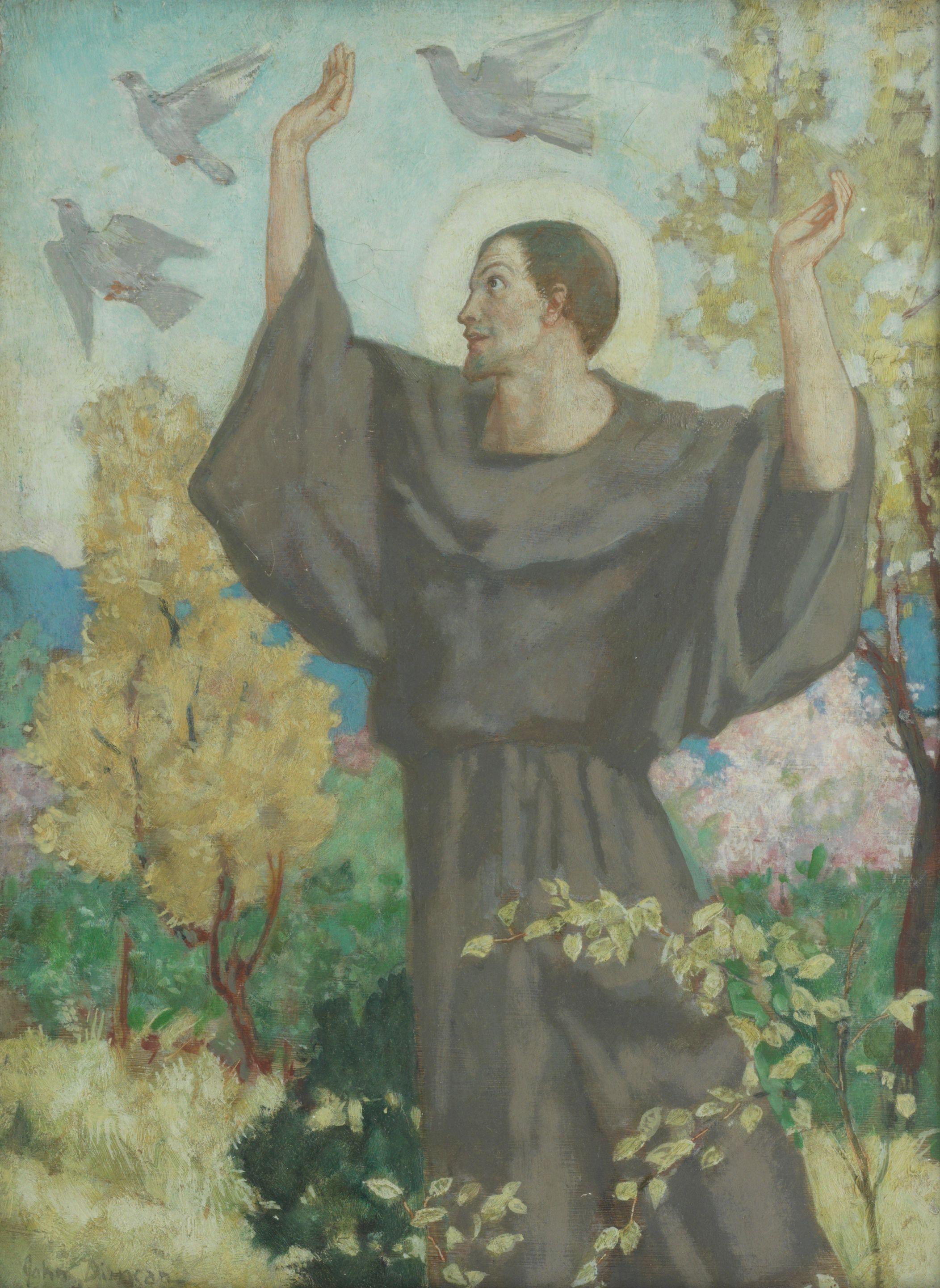 John Duncan RSA RSW - St Francis and the Doves