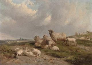 John Duvall - Sheep And Lambs On A Hillside