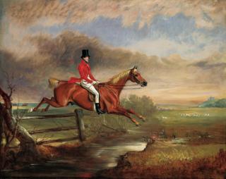 John E. Ferneley, Sen. - The Hon. Henry Augustus Craven clearing a fenced brook with hounds after a scent and Belvoir Castle beyond
