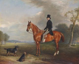John E. Ferneley, Snr. - Sir Montague Welby, on a chestnut hunter, with terriers