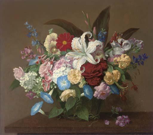 John E. Nicholls - Summer Flowers In A Glass Vase