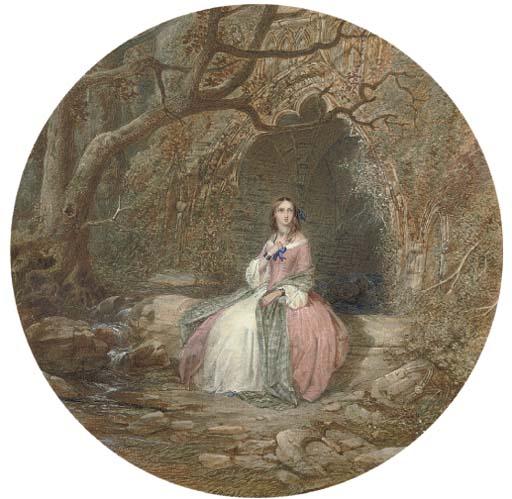 John Edmund Buckley - Portrait of a lady seated outside a grotto (illustrated); and An illicit meeting with the musician