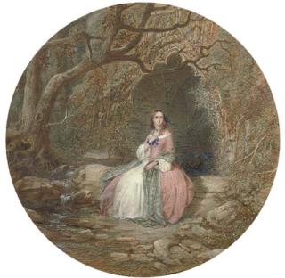 John Edmund Buckley - Portrait of a lady seated outside a grotto (illustrated); and An illicit meeting with the musician