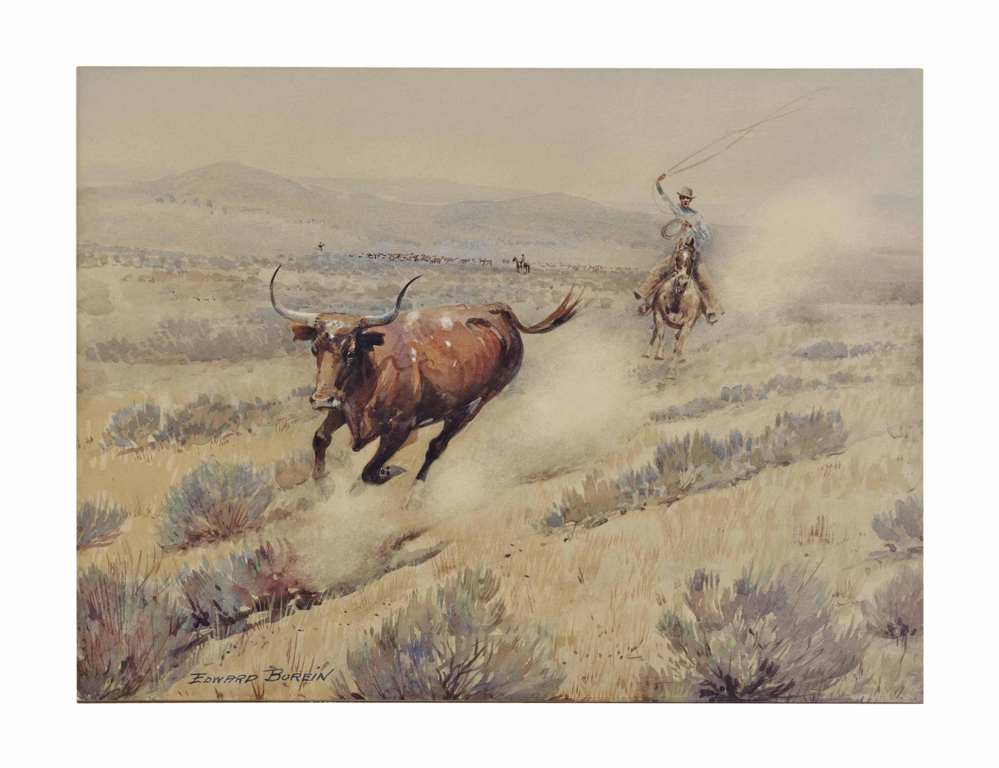 John Edward Borein - Cowboy Roping Steer