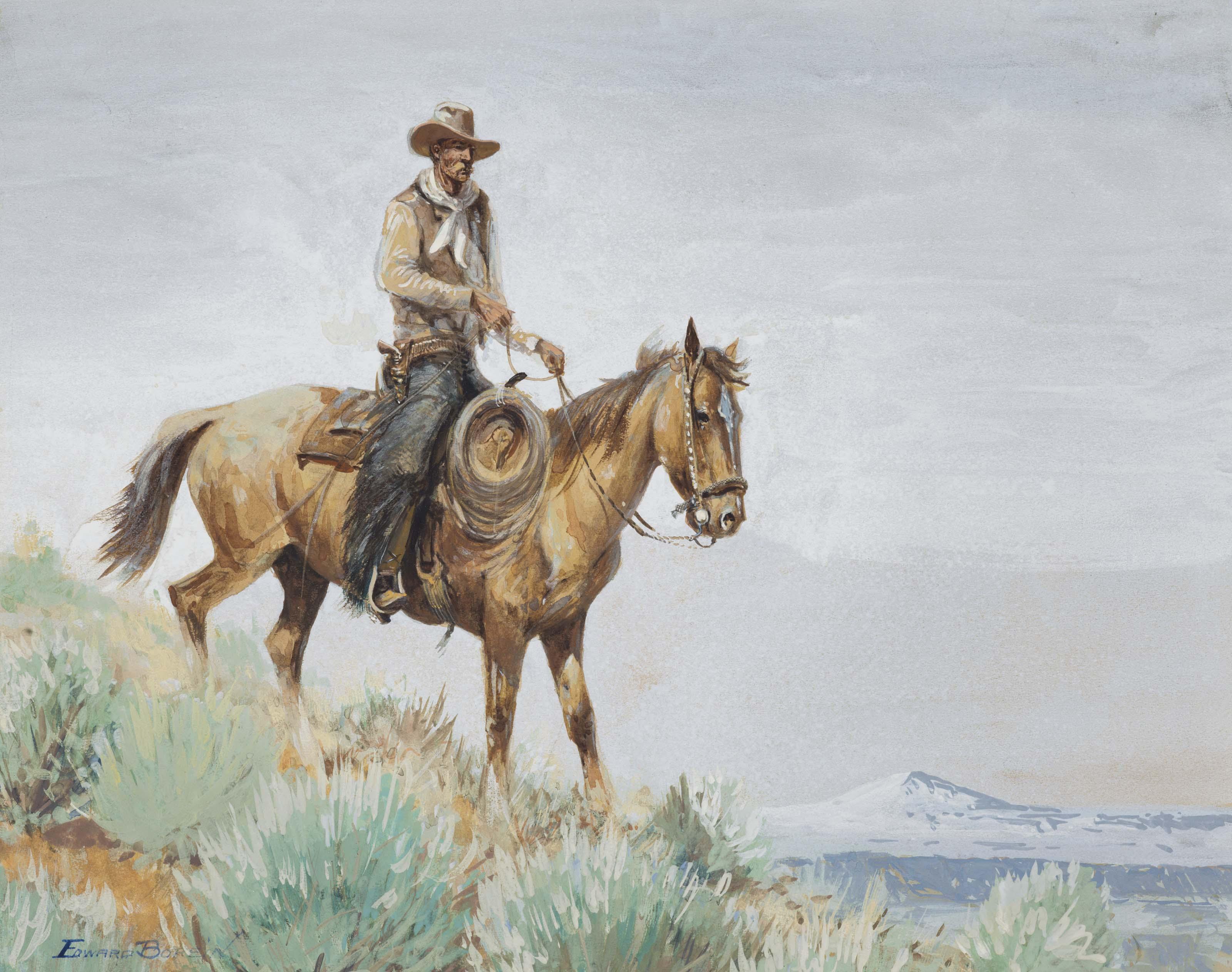 John Edward Borein - Mounted Cowboy