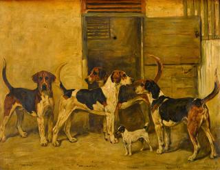 John Emms - Fox Hounds And A Terrier