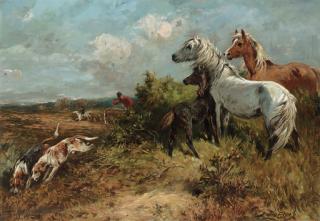 John Emms - Ponies watching the hunt