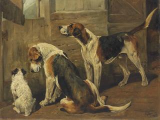 John Emms - Waiting for the Hunt: a Terrier and Two Hounds