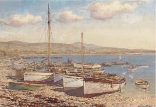 John Ernest Aitken - Castletown Fishing Boats Beached On The Shore