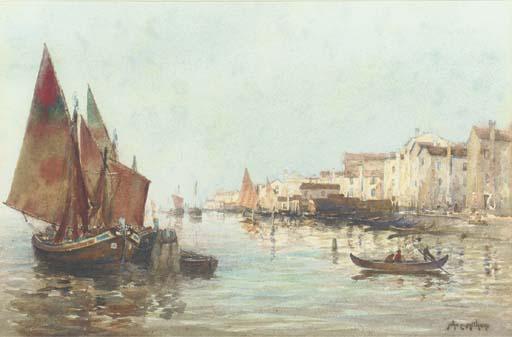 John Ernest Aitken - Fishing Craft On The Venetian Lagoon