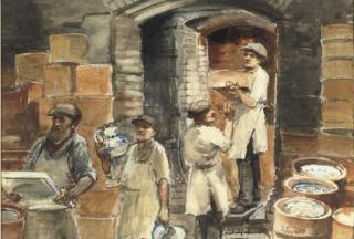 John Eyre, R.B.A., R.I., - Potters at work; and Loading the kiln