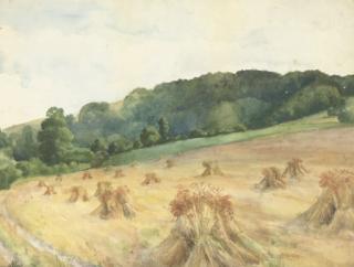 John Eyre, R.B.A., R.I., - The Farm Road; and Wheatstacks