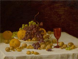 John F. Francis - An Arrangement Of Oranges, Walnuts, Almonds, Raisins, And Grapes On A Tabletop