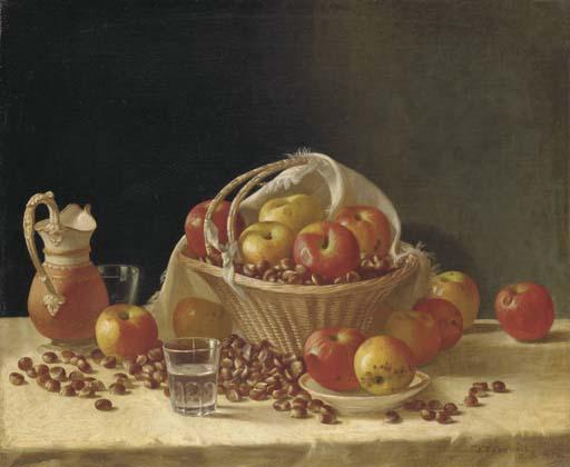 John F. Francis - Still Life with Apples, a Basket and Chestnuts