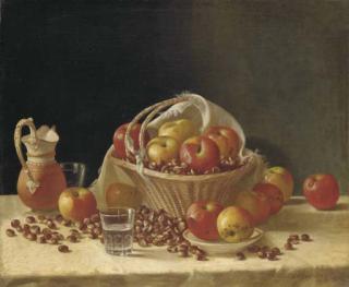 John F. Francis - Still Life with Apples, a Basket and Chestnuts