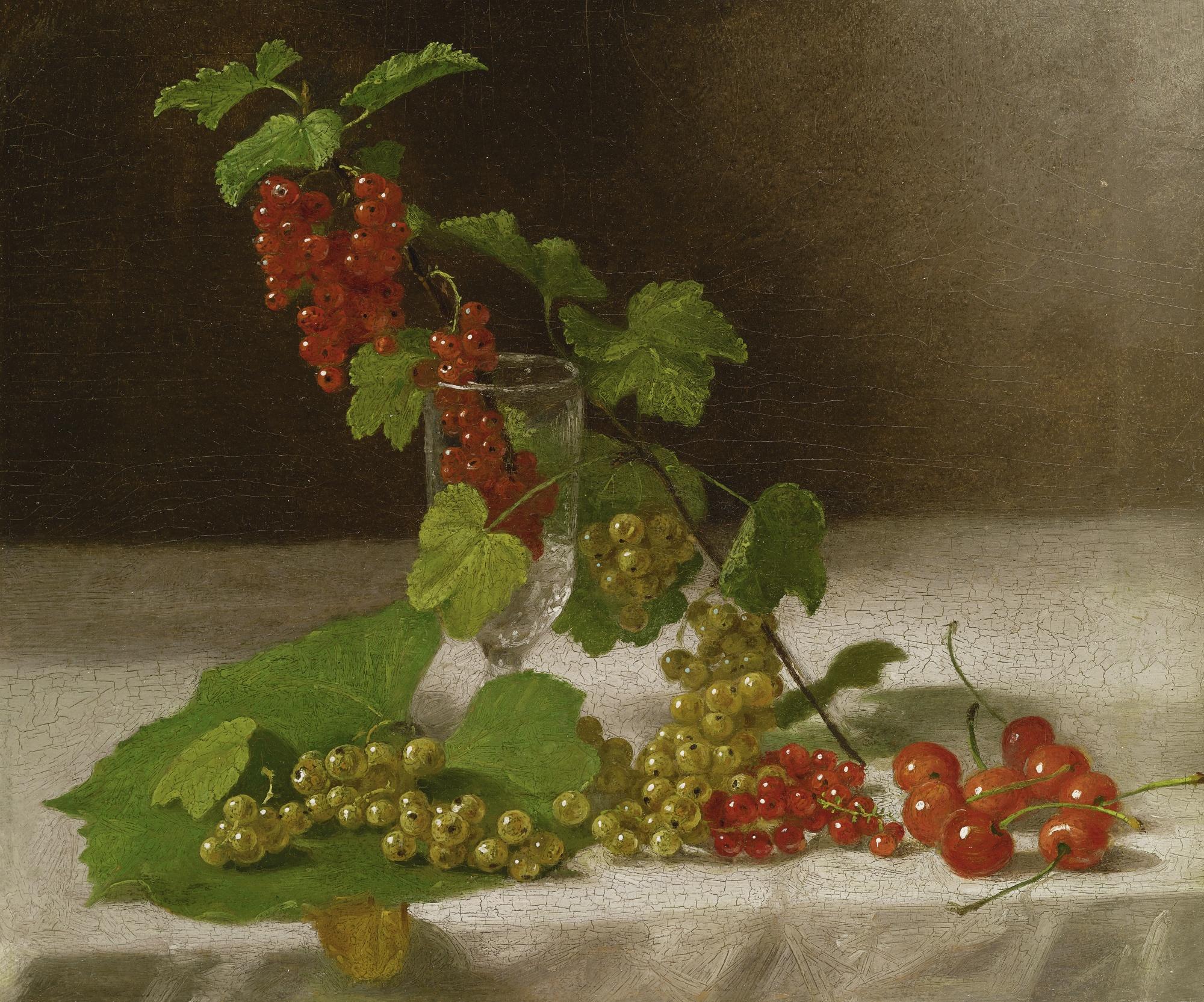 John F. Francis - Still Life With Cherries, Glass And Currants