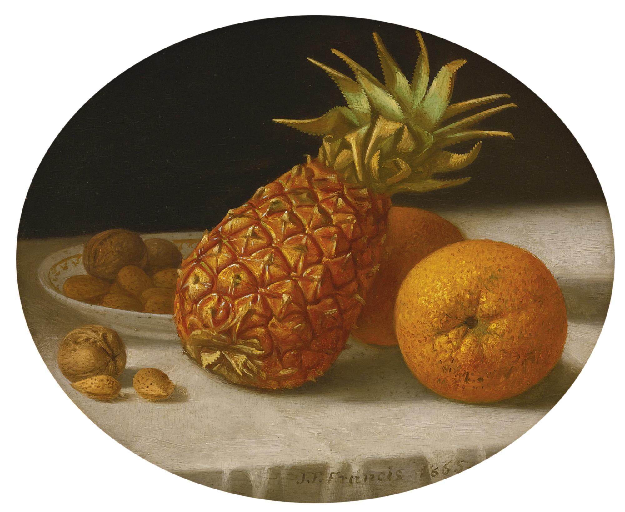John F. Francis - Still Life With Pineapple, Oranges And Nuts