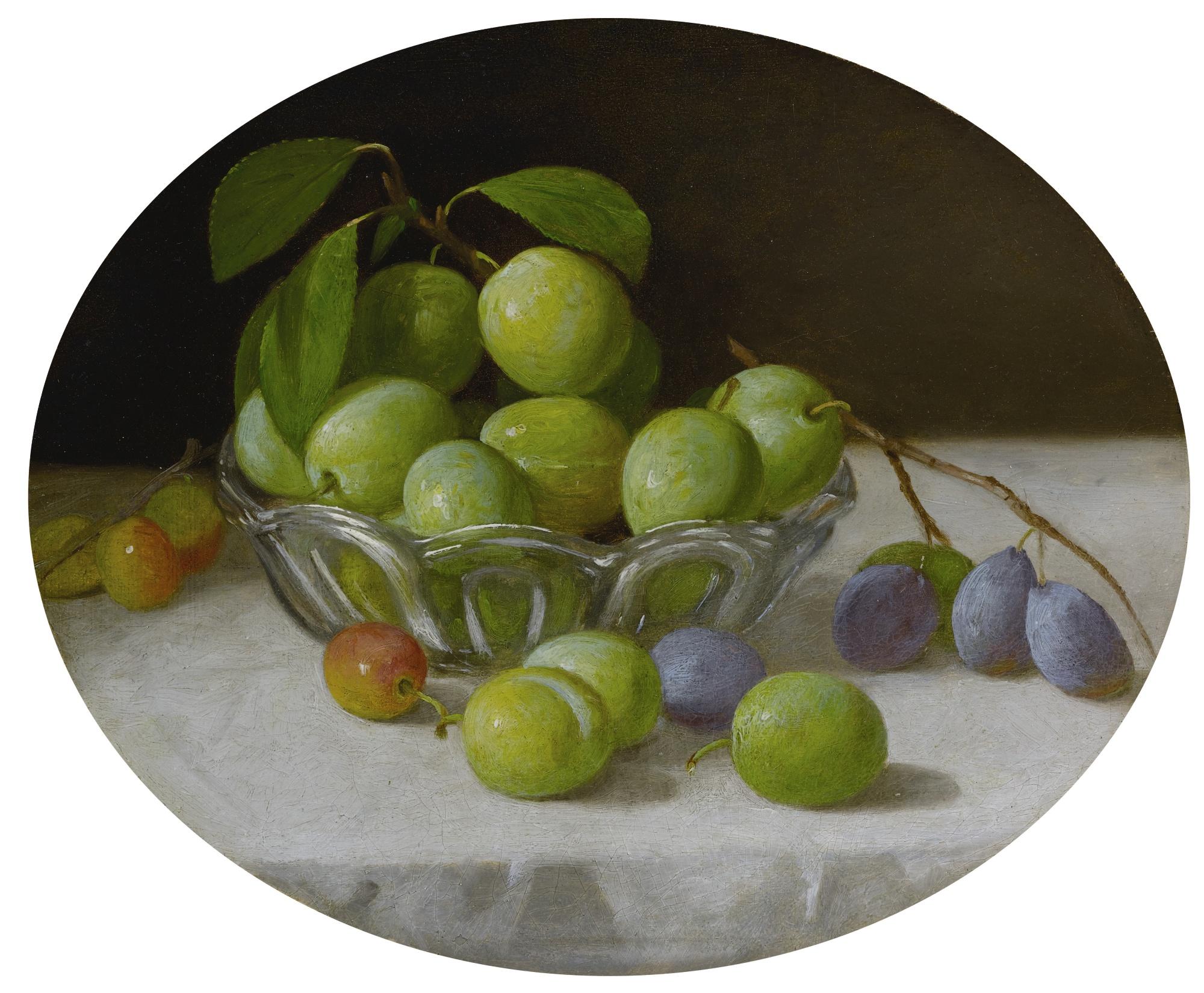 John F. Francis - Still Life With Plums In A Glass Bowl
