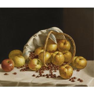John F. Francis - Still Life: Yellow Apples And Chestnuts Spilling From A Basket