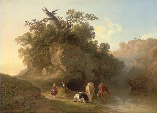 John F. Tennant - Drover And Cattle Beside A Pool