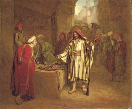 John Faed, R.S.A. - Bazaar at Cairo, Bedouins buying armour