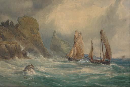 John Faulkner, R.H.A. - Shipping off a rocky coastline, Dublin Bay